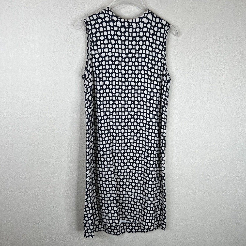 Max Mara Shift Dress‎ Sz US 2 White/Navy Sleeveless Geometric Knee Length Mod